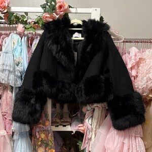 Selkie Black Faux Fur Teddy Jacket (Cropped Groupie Jacket)